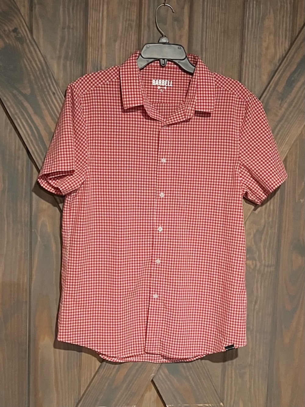 Barbell Apparrel Red Gingham Short-Sleeve Button-Down Shirt